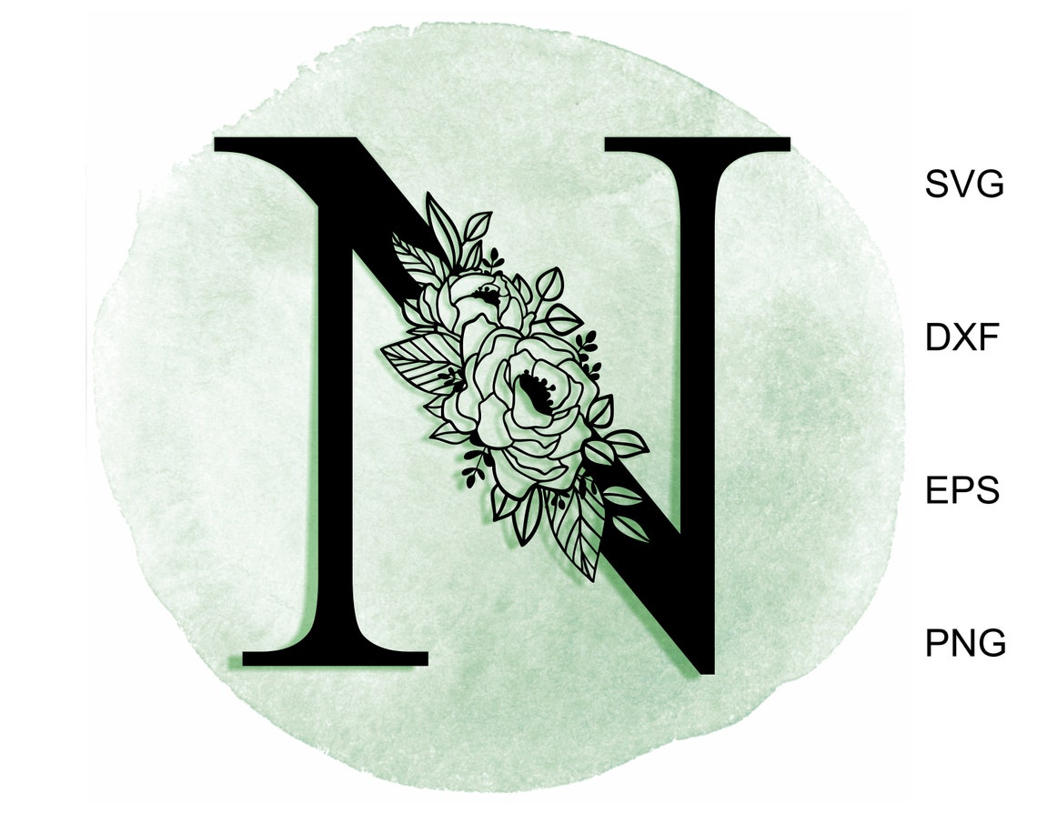 Floral Alphabet letter N svg Monogram Letter SVG Botanical Etsy