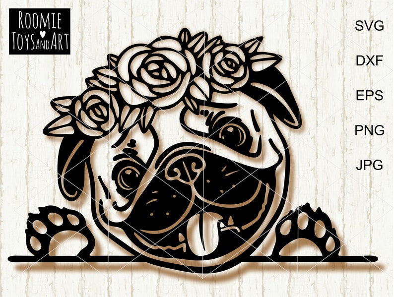 Download Pug Dog with flowers svg file Cute Pug svg Pug dog lovers ...