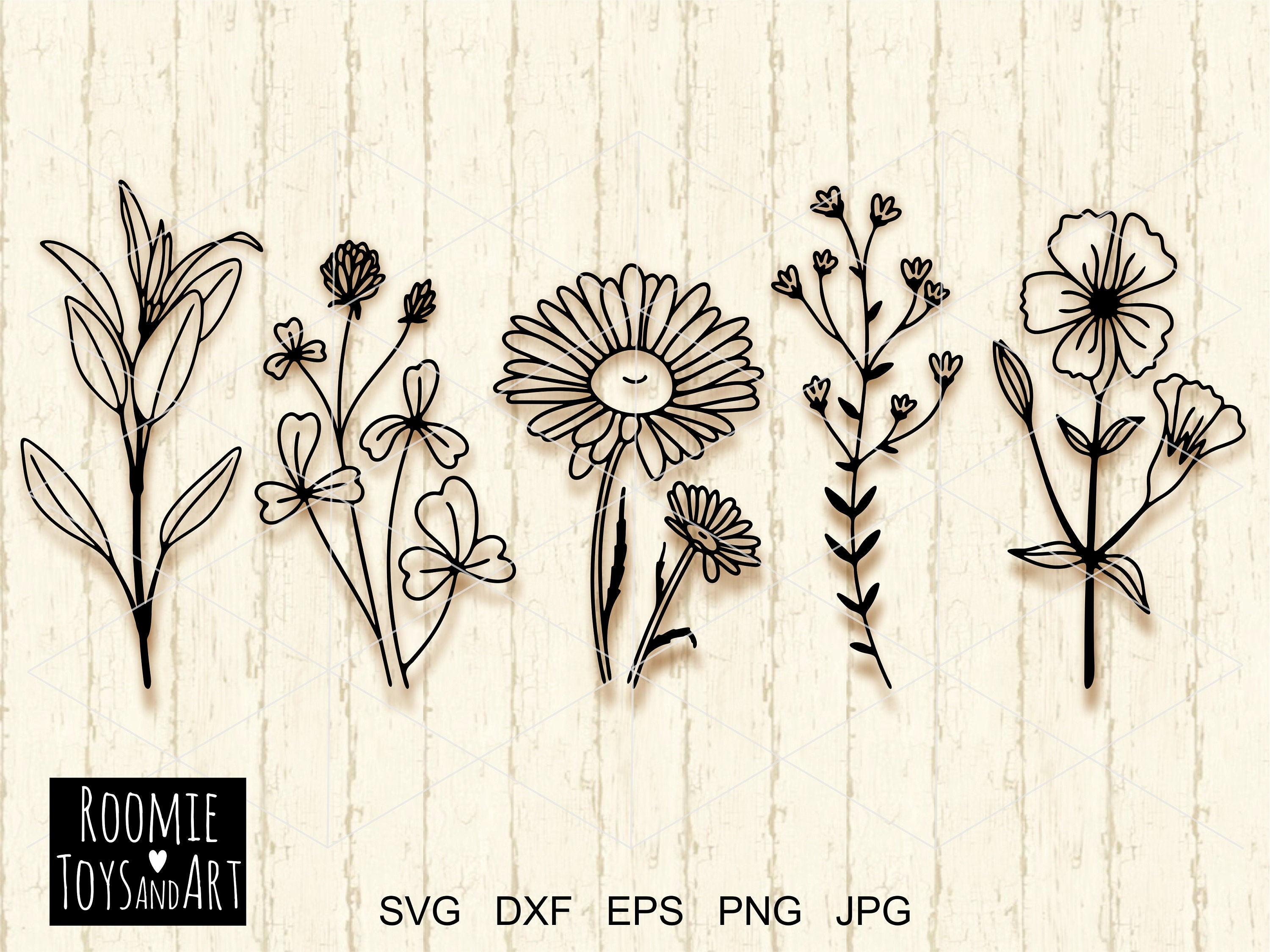 Wildflowers Svg Wild Flower Sketch Svg Cricut Silhouette Etsy