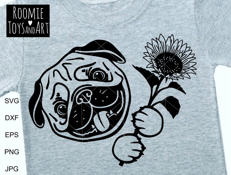 Cute Pug svg Pug Dog with sunflower svg file Pug dog lovers shirt design Gift Paw Puppy Pup Cut file Cutting Cricut Cameo Vinyl Dog #59