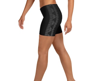 Polynesian Athletic Maori / Samoan Maunakea Hawaiian Tribal Tattoo Design Women's Crossfit / Workout Wear Hawaiian Shorts - from Ori Active