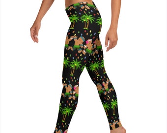 Ori Active Christmas in Hawaii Polynesian Workout Athletic Leggings up to size 6XL Gingerbread Men, Lighted Palm Trees - Hawaiian Print