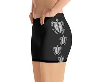 Honu (Hawaiian Sea Turtle) Polynesian / Samoan Tribal Tattoo Women's Crossfit / Athletic Shorts from Ori Active - Hawaiian Workout Clothing