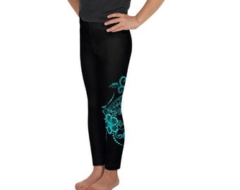 Ori Active Polynesian Athletic Wear Hawaiian Floral Tropical Hibiscus Tattoo Print Toddler & Youth size Children's Leggings 6 Vibrant Colors