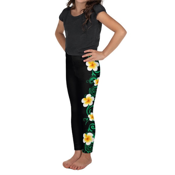 Ori Active Polynesian Tribal Athletic Wear Hawaiian Floral Tropical Plumeria Flower Print Toddler / Kids / Youth size Children's Leggings