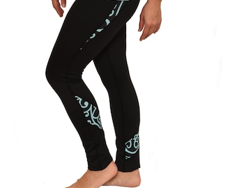 Ori Active Koru Hawaiian Print Athletic  Wear - Workout Yoga Clothing Long Pants / Leggings - Maori Polynesian Tribal Tattoo Design