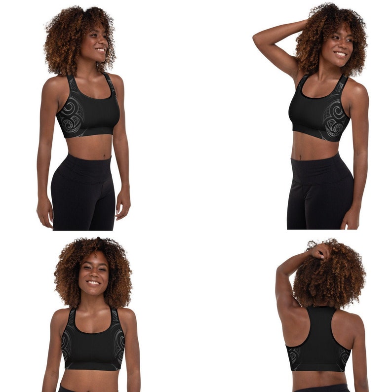 Ori Active Polynesian Workout Clothing Maori Samoan Tribal Tattoo Print Padded Athletic Sports Bra 5 Colors Available Hawaiian Activewear