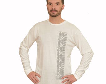 Ori Active Hawaiian Workout Clothing / Polynesian Activewear - Camicia da uomo in cotone a maniche lunghe con stampa del tatuaggio tribale samoano Maunakea