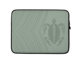 Honu (Hawaiian print Green Sea Turtle) Polynesian / Samoan Tribal Tattoo Laptop, Ipad or Tablet Sleeve Case Holder from Ori Active