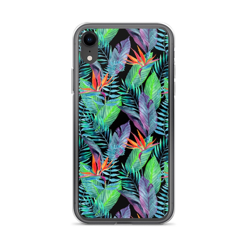 XS 7 8 plus SE XR X Mini, Pro, Pro max 11 Bird of Paradise Tropical Flowers and Fern Hawaiian Floral iPhone Case 12 Pro Pro max Xs max