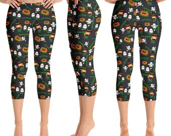 Ori Active Polynesian Activewear Hawaiian print Halloween Yoga Crop Capri Workout Legging Happy Hulaween  6 Colors Available Ghosts Pumpkins