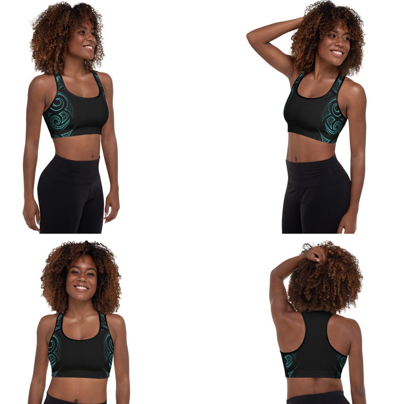 Ori Active Polynesian Workout Clothing Maori Samoan Tribal Tattoo Print Padded Athletic Sports Bra 5 Colors Available Hawaiian Activewear