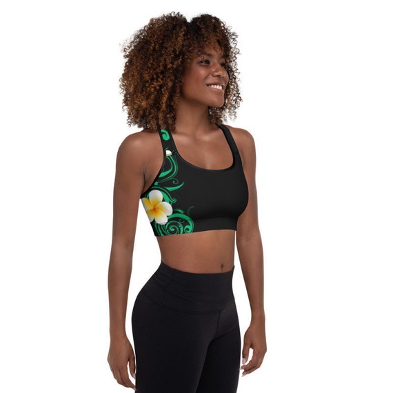 Ori Active Polynesian Workout Athletic Clothing Tropical Plumeria Hawaiian Flower  Floral Padded Sports Bra Vibrant Colors 