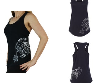 Ori Active Women's Blend Hawaiian Workout Athletic Wear - Racerback Tank - Honu Hawaiian Sea Turtle Print  Polynesian Tribal Tattoo Design
