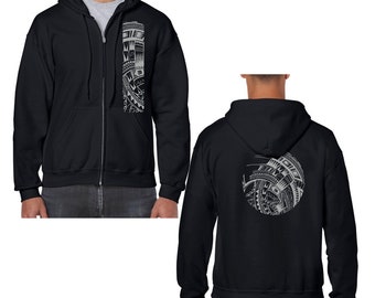 Ori Active Polynesian Hawaiian Activewear Heavy Blend Full-Zip Hooded Sweatshirt (Hoodie)- Mahina Samoan Tribal Tattoo