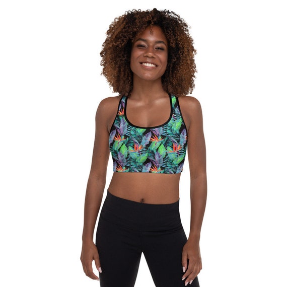 Ori Active Polynesian Workout Athletic Clothing Tropical Bird of Paradise  Hawaiian Print Flower Floral Padded Sports Bra Vibrant Colors 