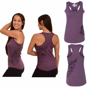 Ori Active Polynesian Workout Clothes / Athletic Wear Women&#39;s Blend Racerback Tank - Double Plumeria Hawaiian Samoan Tribal Tattoo Design