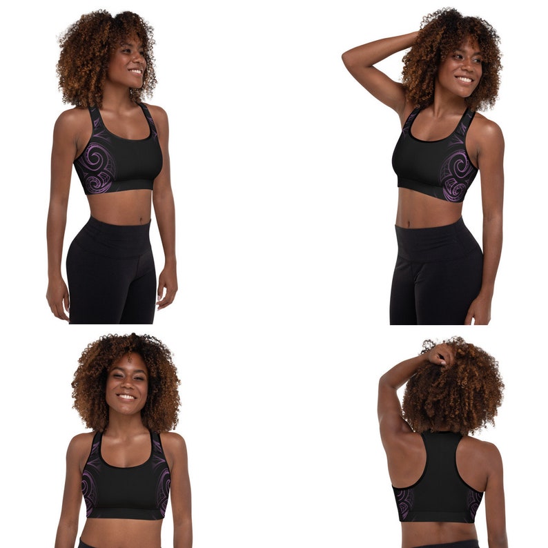 Ori Active Polynesian Workout Clothing Maori Samoan Tribal Tattoo Print Padded Athletic Sports Bra 5 Colors Available Hawaiian Activewear