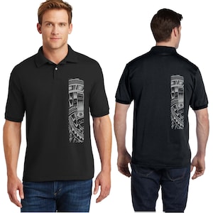 Ori Active Men&#39;s Polynesian Short Sleeve Heavy Weight Polo Sport Shirt Hawaiian / Samoan Tribal Tattoo Print - Mahina Coll - sizes up to 5XL