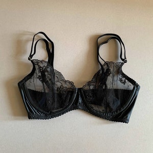 Black Sheer Bra Sexy Lingerie See Through Boudoir Satin - Etsy