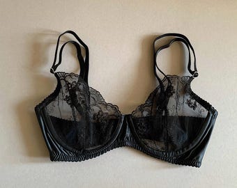 Black satin bra, Boudoir embroidered lace lingerie, Sensual gift for her, Sexy satin lingerie, Black lace bra and panty, Custom underwear