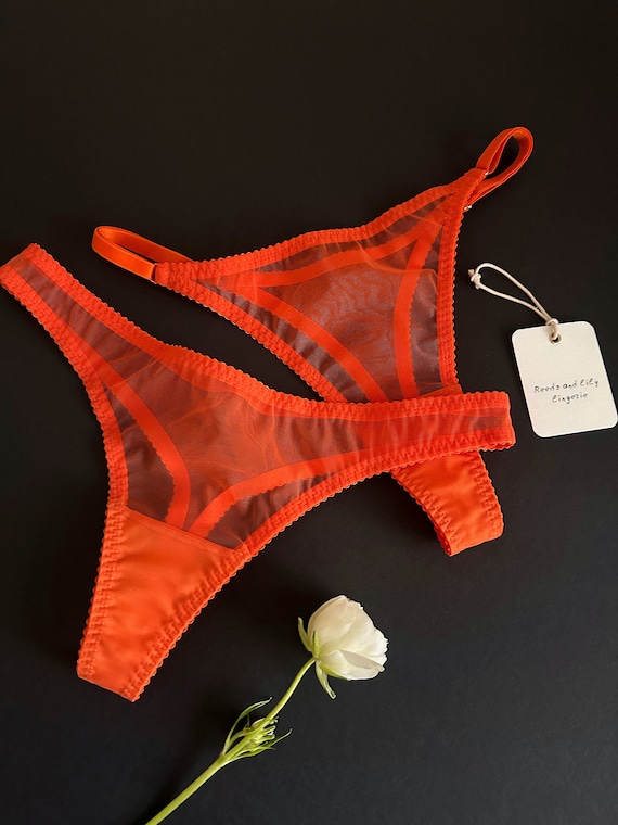Mesh Orange Garter Belt: Sensual Sheer Lingerie Set, Boudoir Gift for Her