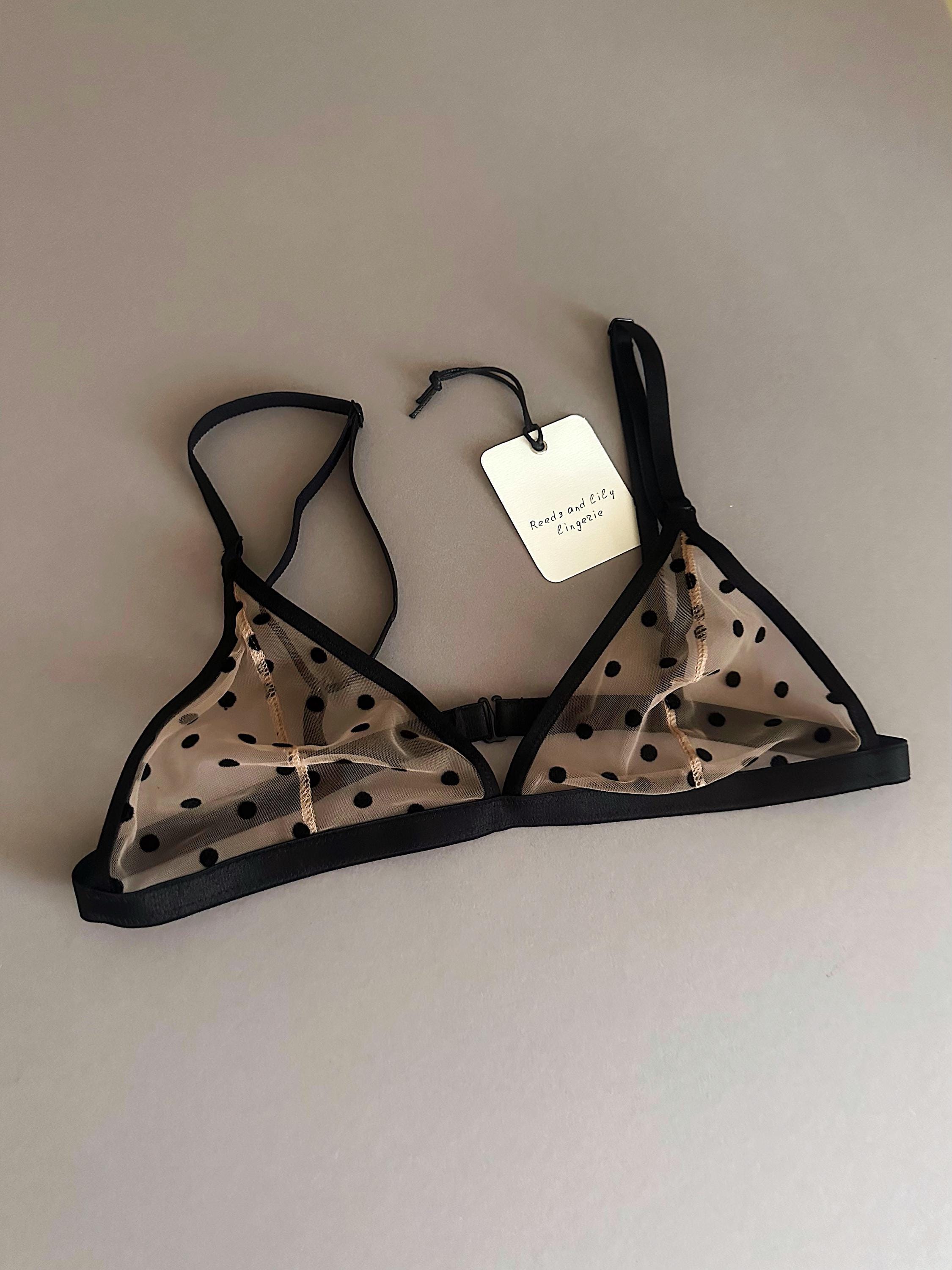Mesh bralette, Beige transparent lingerie, Sheer polka dot lingerie, Sexy see through bra, Custom underwear, Reeds and lily lingerie