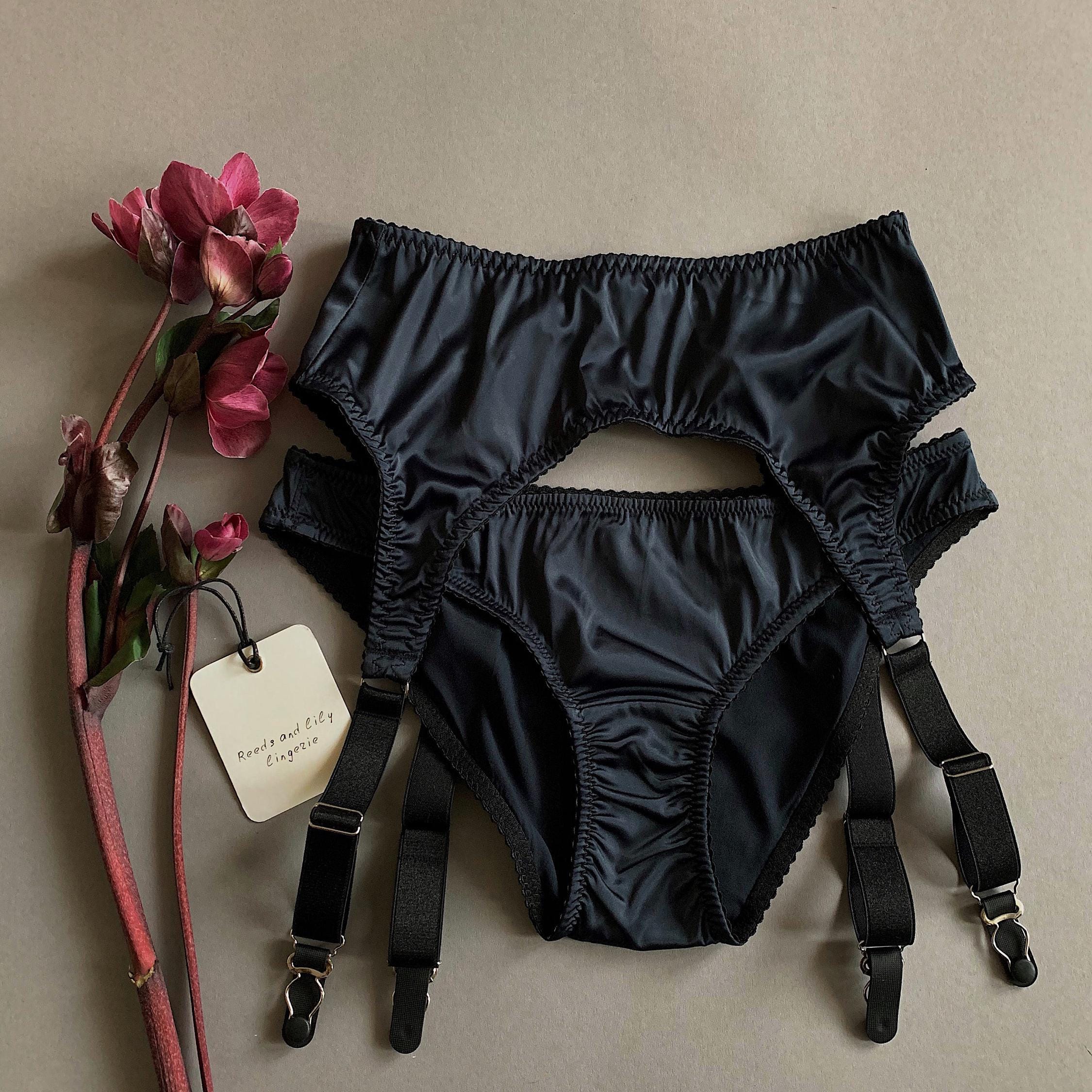 Black Satin Garter Belt Lingerie | Sexy Satin Panties | Boudoir Gift for  Her | Custom Underwear | Black Erotic Lingerie for Stockings