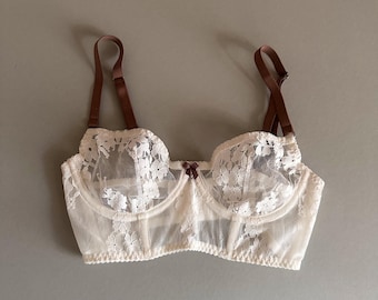 Spitze Bustier Dessous, sinnliche Unterwäsche, Boudoir BH-Set, Schilf und Lilie Dessous