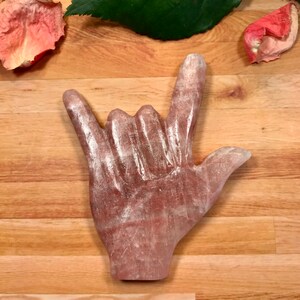 Rose Calcite ASL I Love You Hand