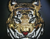 Gold Tiger Head Sequin Patch Vintage Embroidery Patch