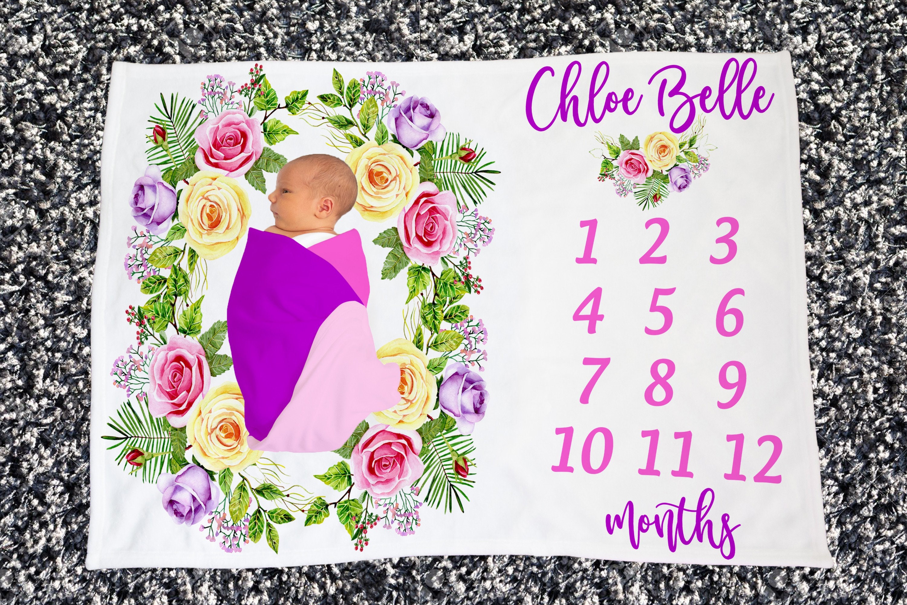 Baby Girl Floral Milestone Monthly Growth Blanket Soft Minky Etsy