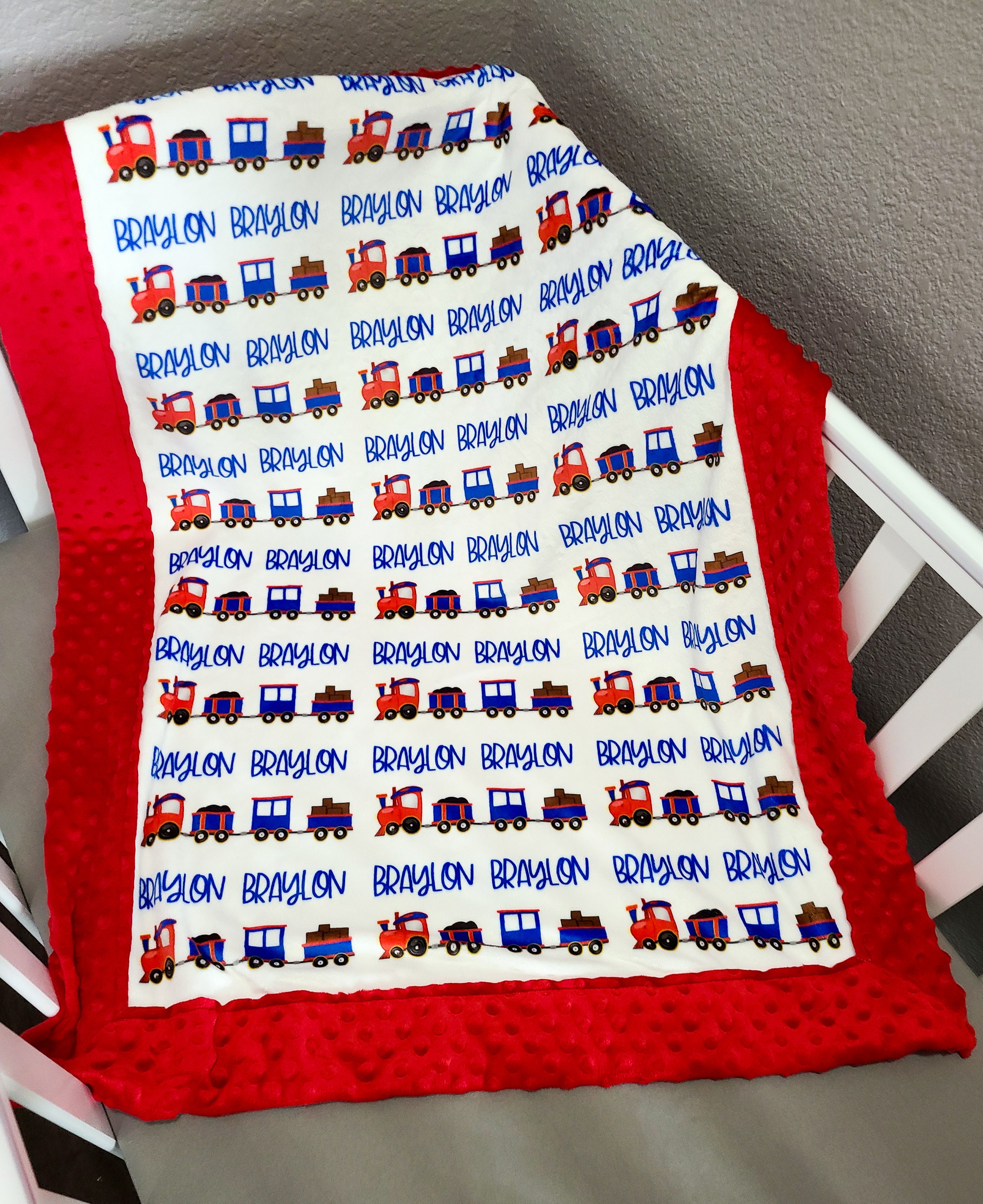 Train Baby Blanket, Custom Crib Blanket, Baby Bedding, Personalized