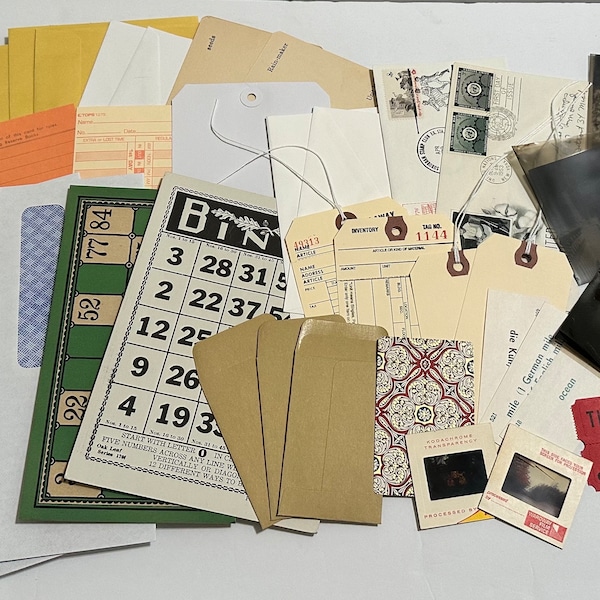 40 pc Ephemera Pack! Tags, Bingo cards, Envelopes, Flash cards ~Junk Journaling~ Mixed Media ~
