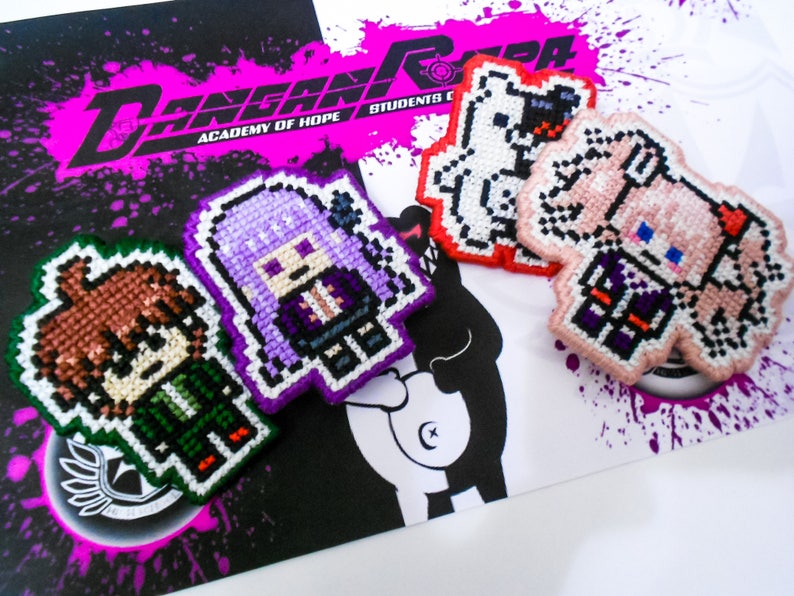 Danganronpa Cross Stitched Brooches Pins All Characters Pixel Etsy