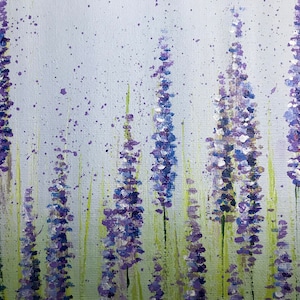 Acrylic lavender painting - Stretched canvas on wooden frame - Beautiful colours of lilac, purple and cornflour blues.