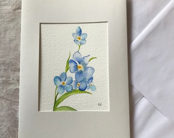 Watercolour greeting card - Blue floral hand painted greeting card - Art gift