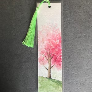 Hand painted watercolour bookmark - Pink, floral tree - Original art gift - Book lovers present