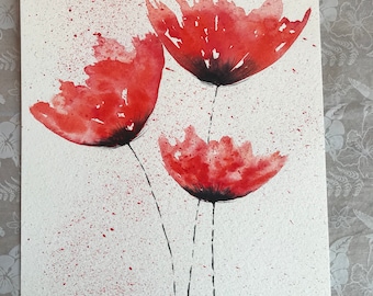 Original watercolour poppy painting