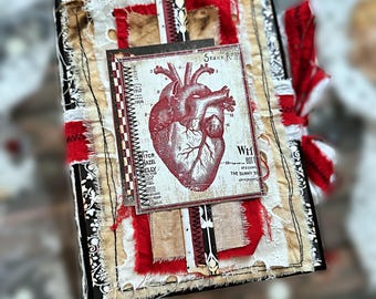 Valentine Junk Journal; Handmade Junk Journal; Love Diary; Romantic Junk Journal; Rustic Red Valentine Journal; Valentine Handmade Book