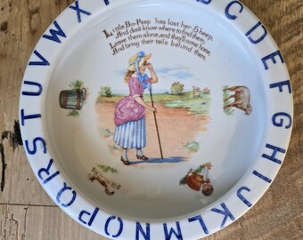 Antique Child's Nursery Rhyme Feeding Bowl Little Bo Peep
