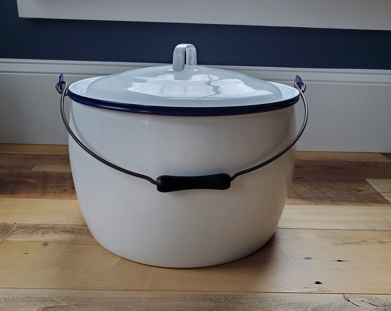 Vintage Extra Large White Porcelain Enamel Stock Pot With Etsy