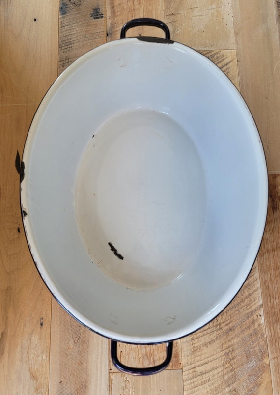Extra Large Oval Enamel Washtub with Handles Whit… - image 3