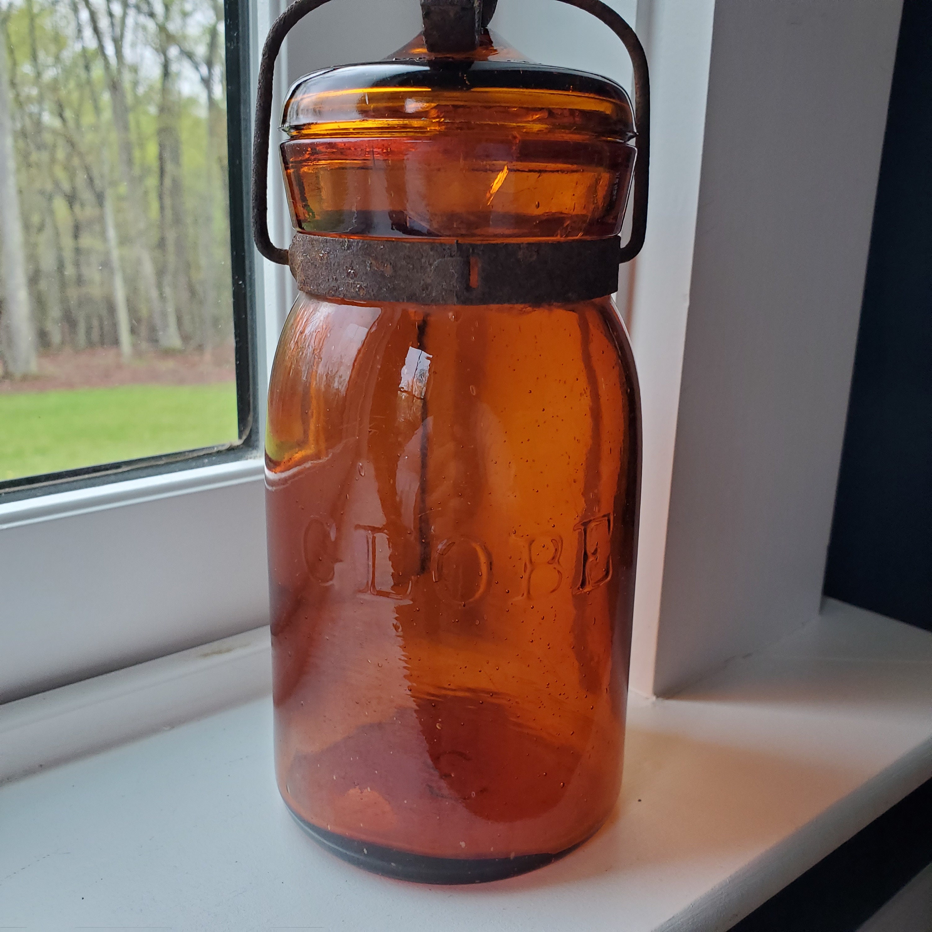 Art & Collectibles Antique Globe Quart Jar with Wire Bail and Glass Lid