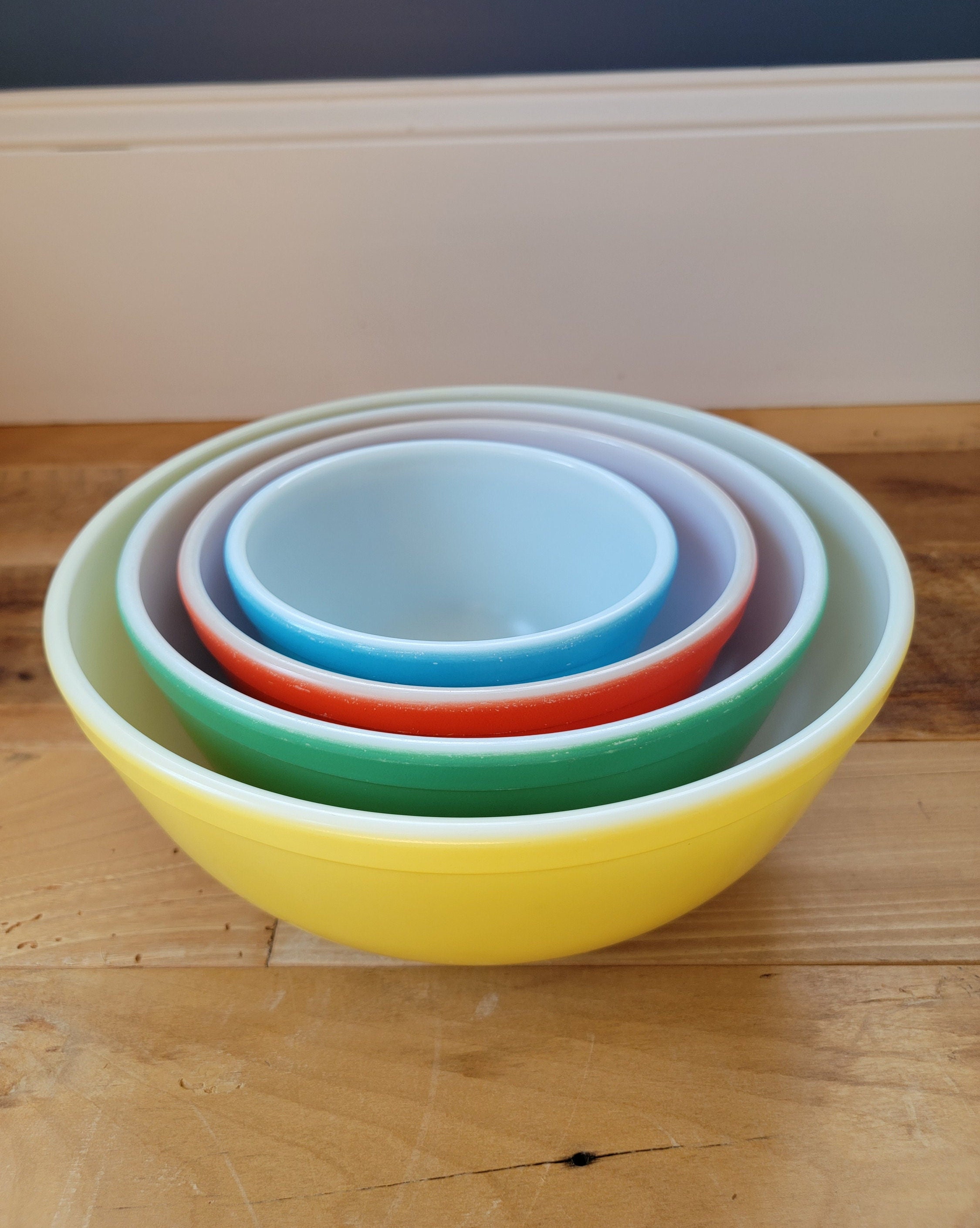 Pyrex Early Pre 1950 Multi Color Set Primary Green Mixing Bowl - Ruby Lane