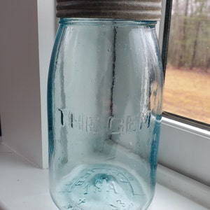 Vintage Aqua Glass The Gem Quart Mason Jar
