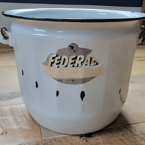 White Enamel Chamber Pot with Black Trim No Lid