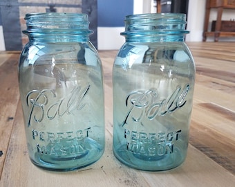Pair of Blue Ball Perfect Mason Jars