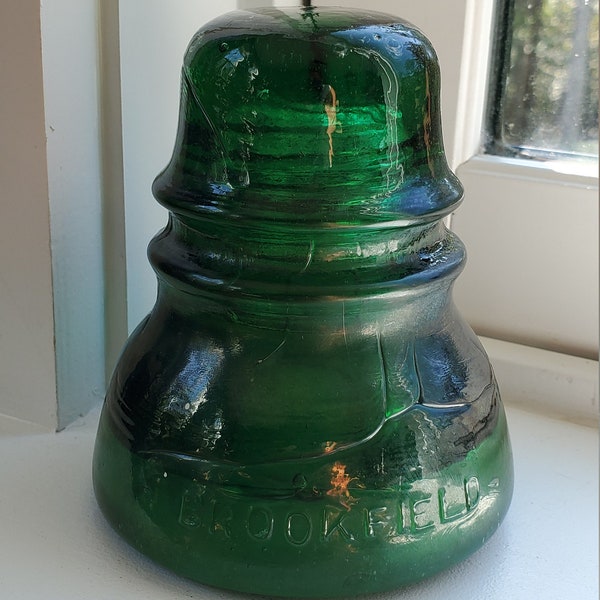 Vintage Brookfield Emerald Green Glass Insulator