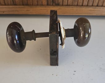 Vintage Mortise Lock Set with Solid Brown Door Knobs